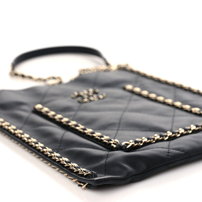 Chanel Calfskin Quilted Small Chain Flat Tote Black 8 of 9