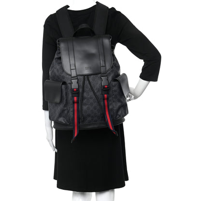 Gucci Soft GG Supreme Monogram Appia Calfskin Web Double Buckle Backpack Black 2 of 11