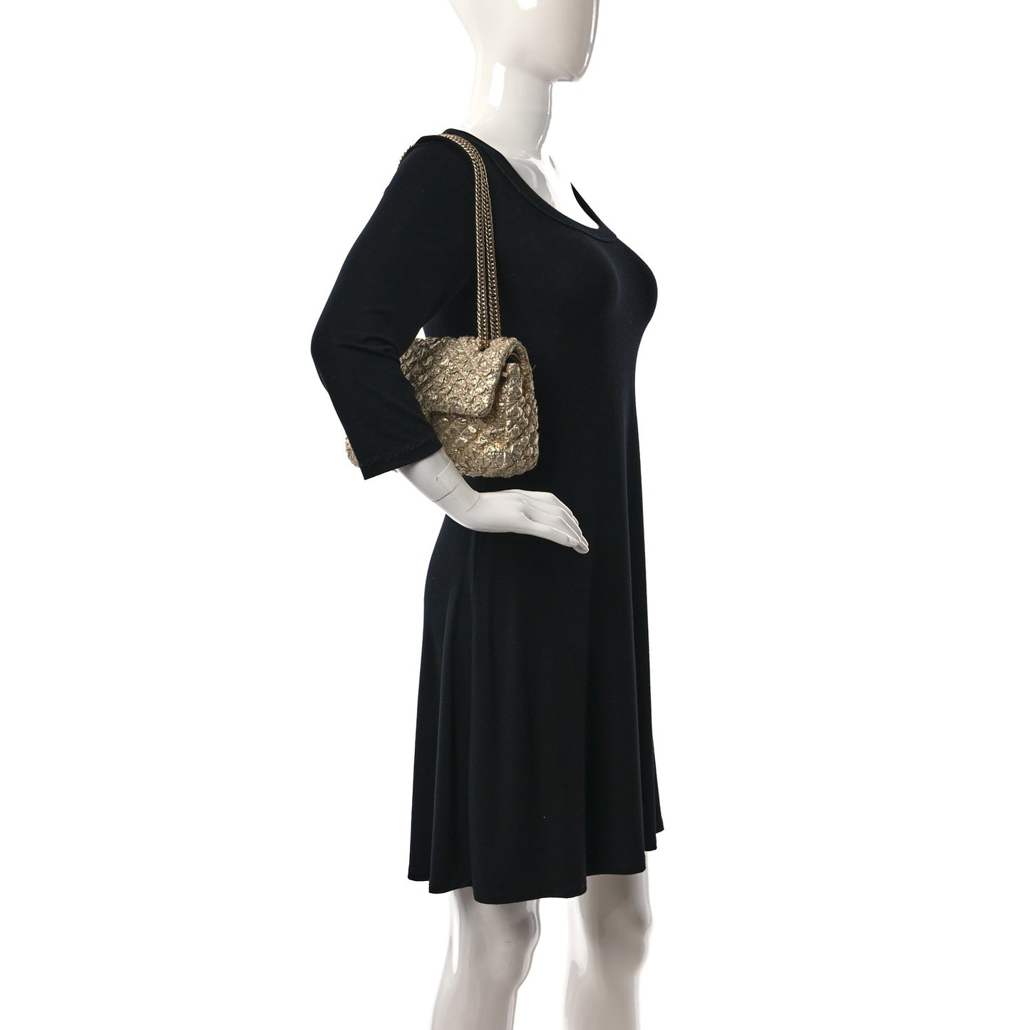 Metallic Lame Quilted Small Double Flap Gold