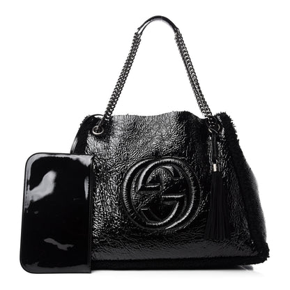 Gucci Patent Shearling Large Soho Chain Shoulder Bag Black 1 of 11