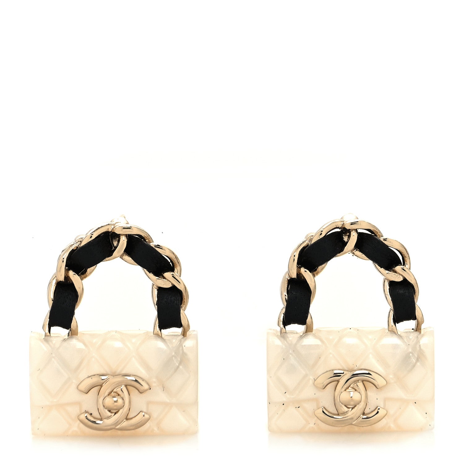 Chanel Resin Lambskin Turnlock Flap Bag Earrings Gold White Black 1 of 4