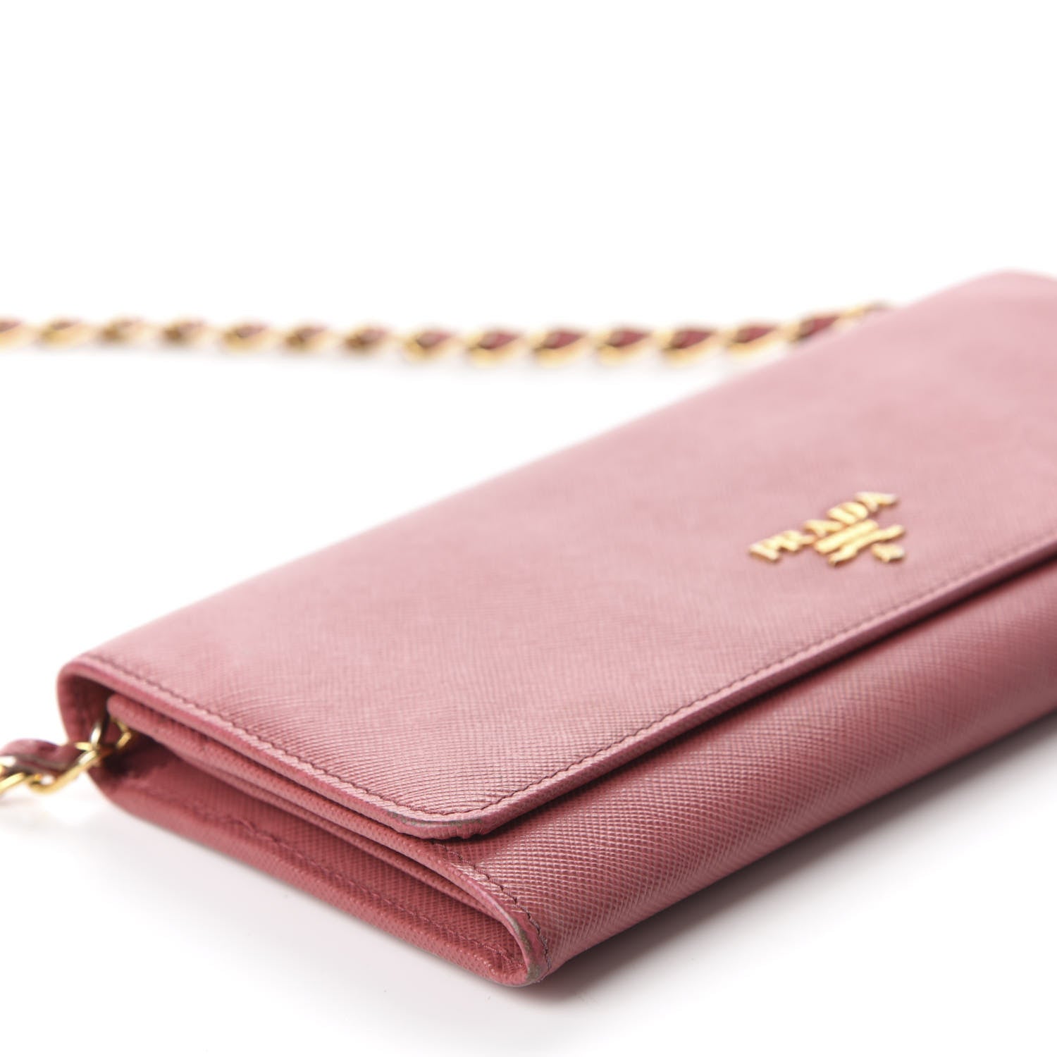 Prada Saffiano Metal Oro Chain Wallet Peonia 6 of 12