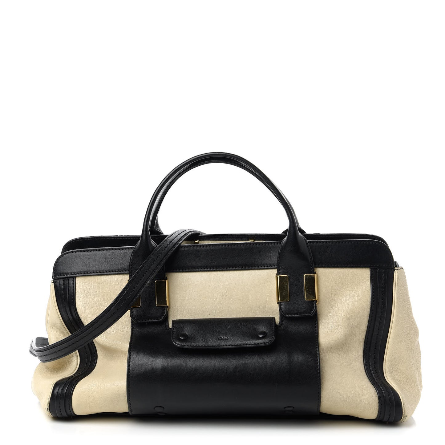 Sheepskin Calfskin Large Alice Satchel Husky White