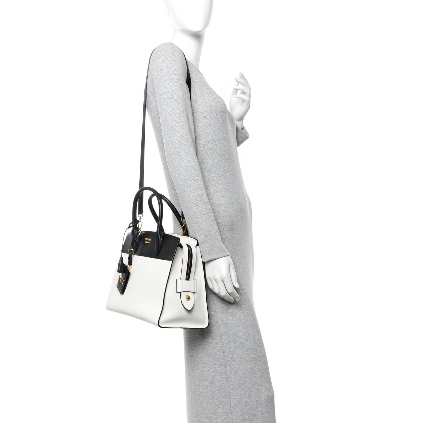 Saffiano City Calfskin Medium Esplanade White Black