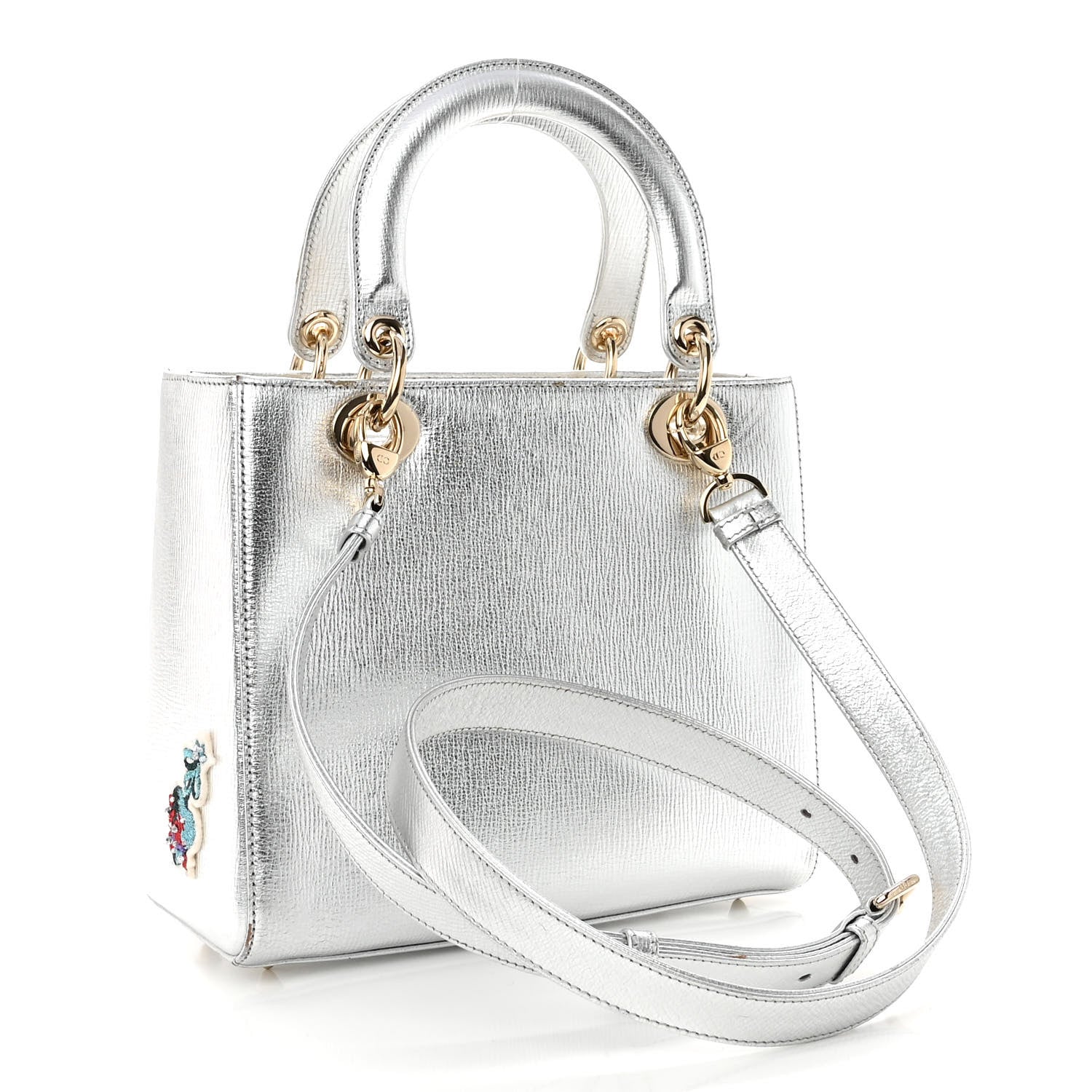 Christian Dior Metallic Calfskin Embroidered Lady Dior Silver Multicolor 3 of 11