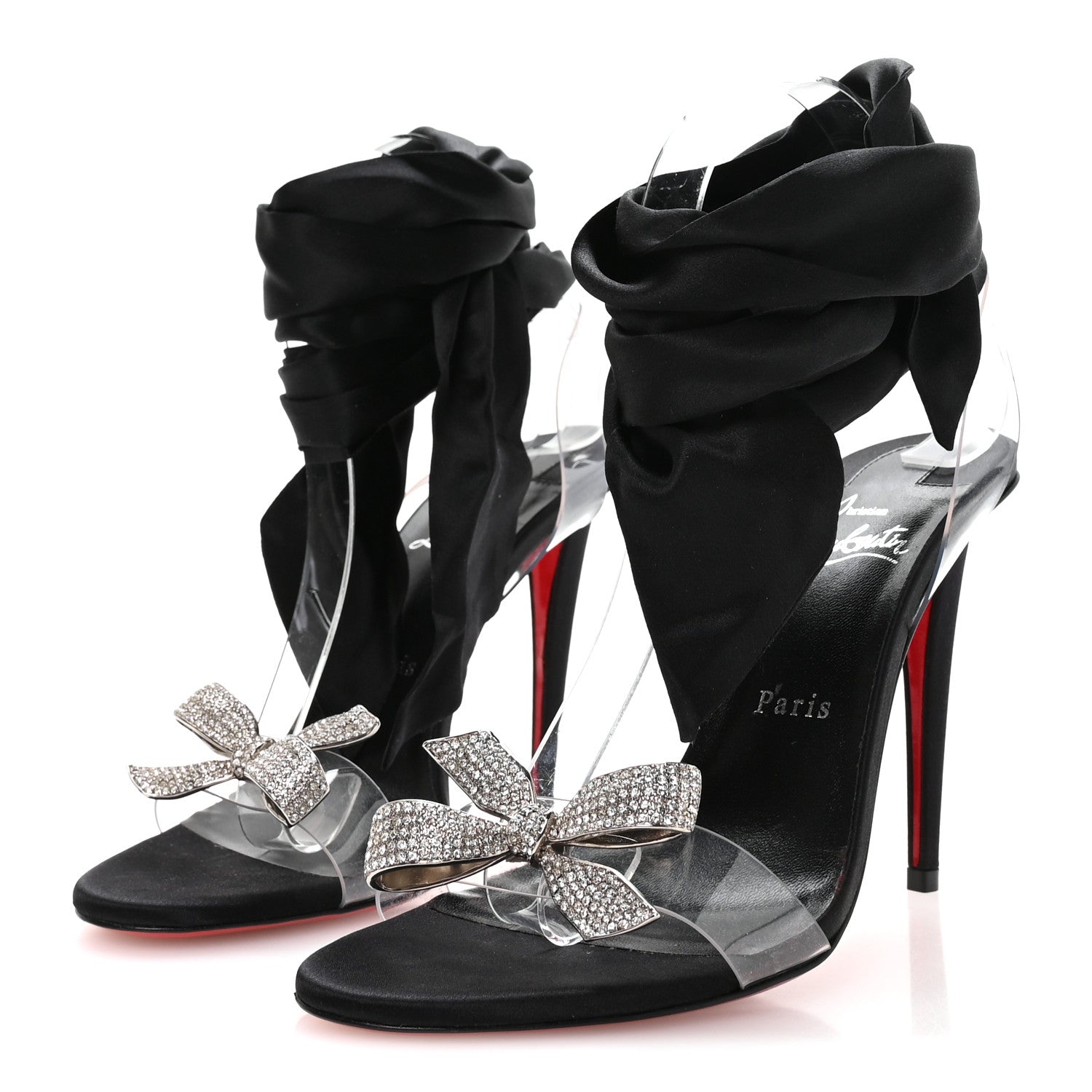 Christian Louboutin Satin Crystal PVC Astrinodo 100 Sandals 39.5 Black 4 of 8