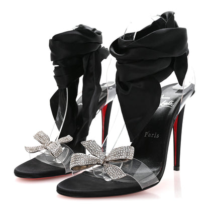Christian Louboutin Satin Crystal PVC Astrinodo 100 Sandals 39.5 Black 4 of 8