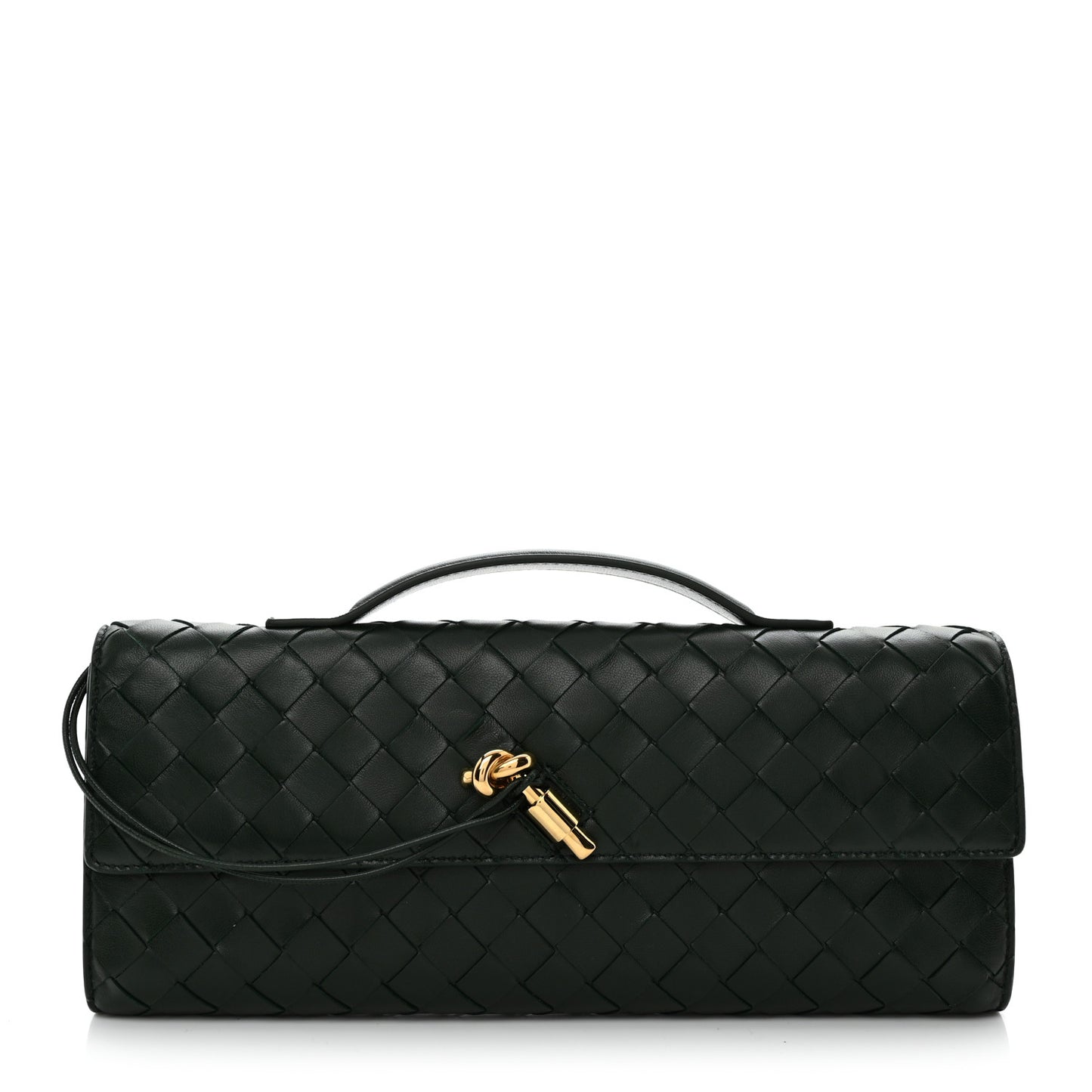 Nappa Intrecciato Long Andiamo Top Handle Clutch Emerald Green