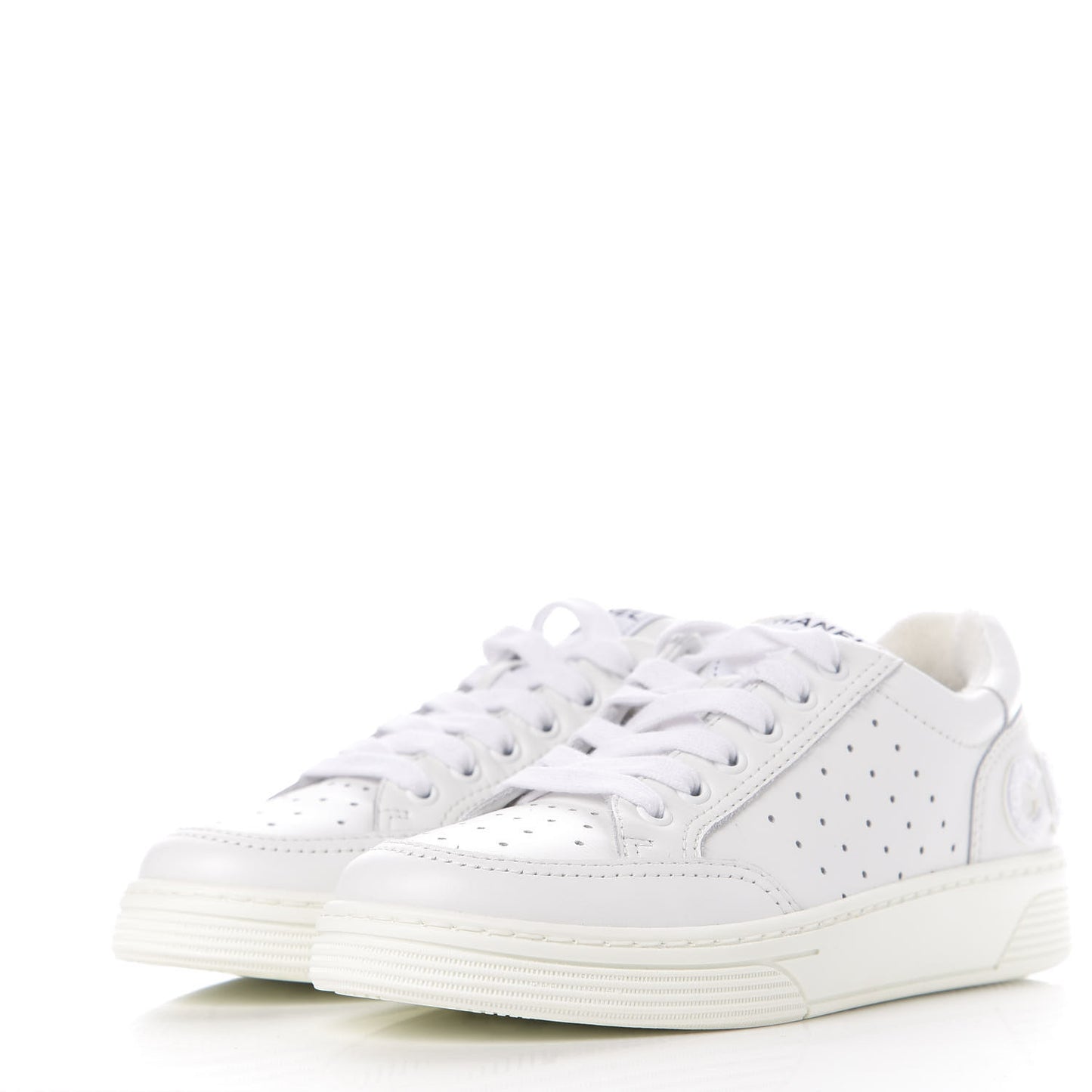 Calfskin Womens Logo Sneakers 37.5 White