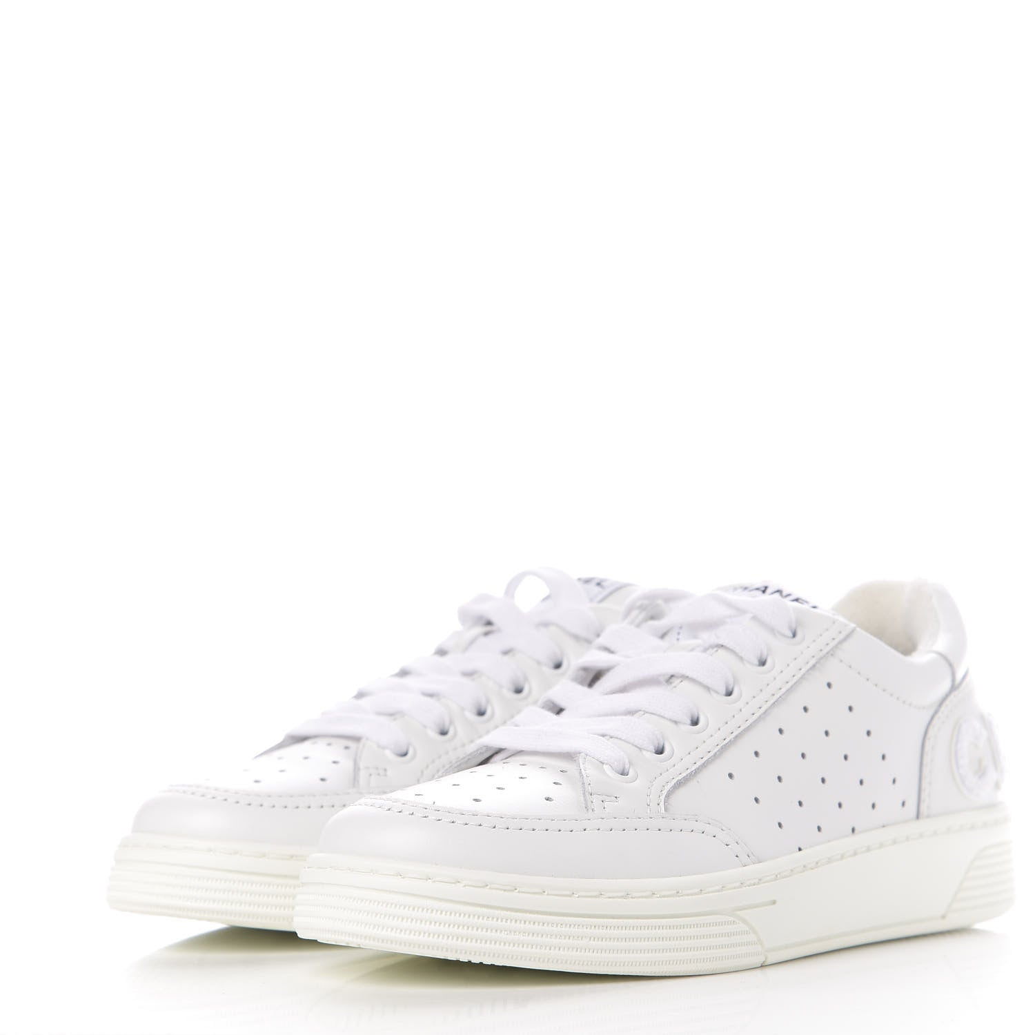 Chanel Calfskin Womens Logo Sneakers 37.5 White 3 of 9