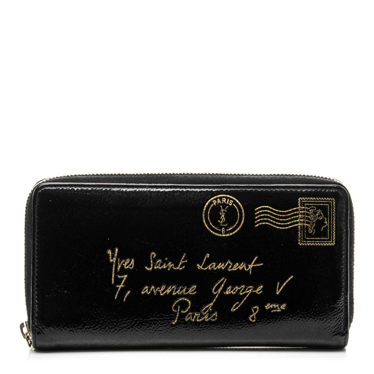 Saint Laurent Patent Y Mail Zip Around Wallet Black 1 of 7