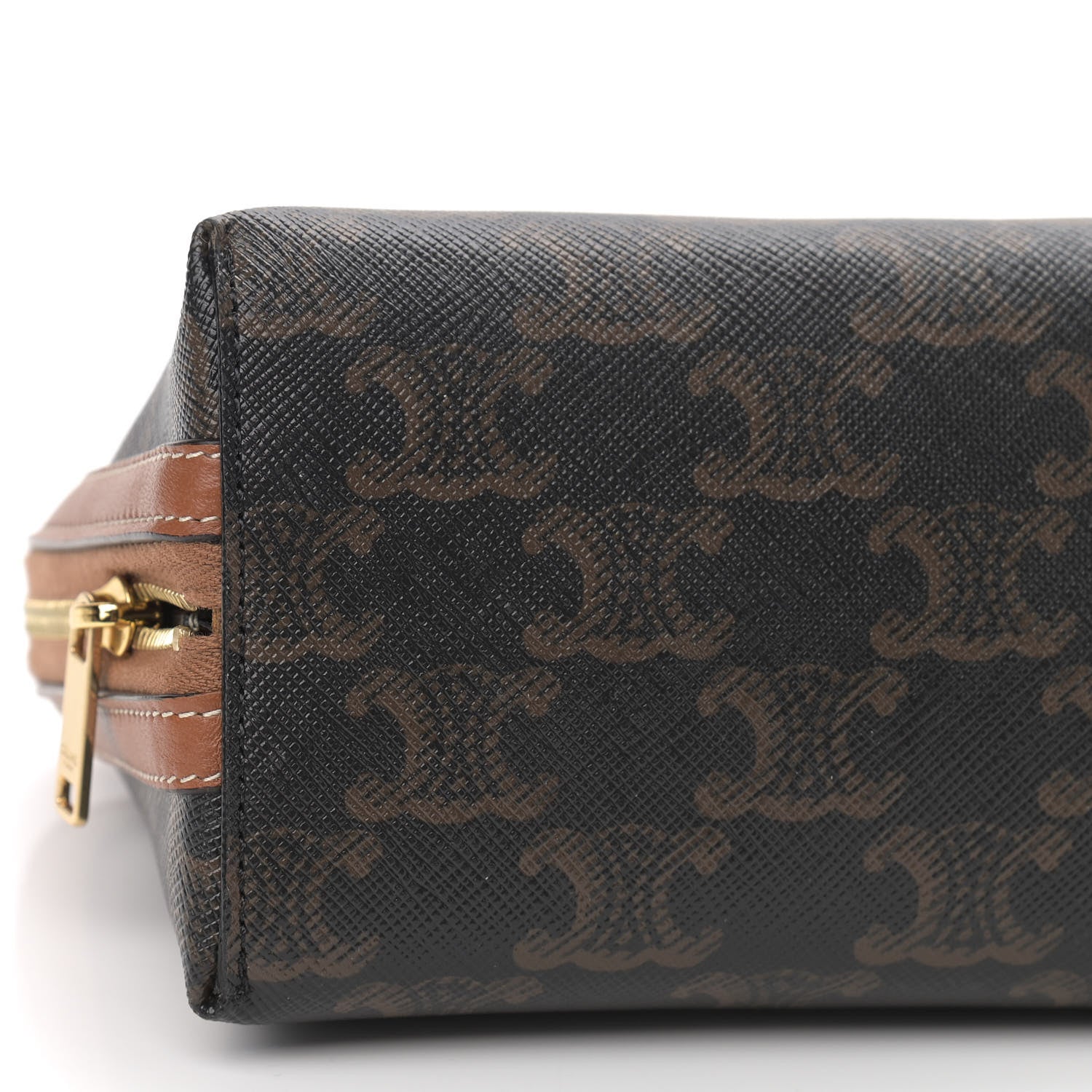 Celine Lambskin Triomphe Canvas Embroidered Logo Clutch With Chain Tan 8 of 9