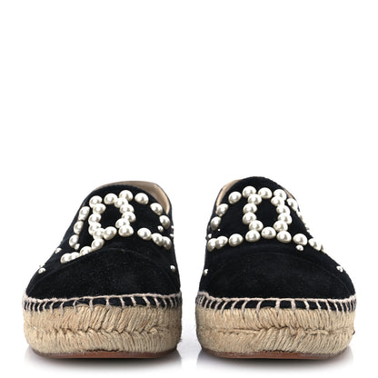 Chanel Suede Pearl CC Espadrilles 37 Black 3 of 12