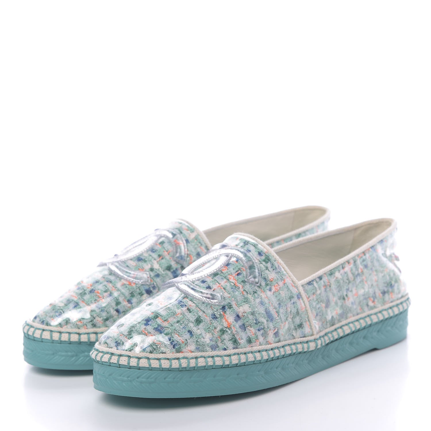 Chanel PVC Tweed CC Espadrilles 37 Green Multicolor 3 of 8