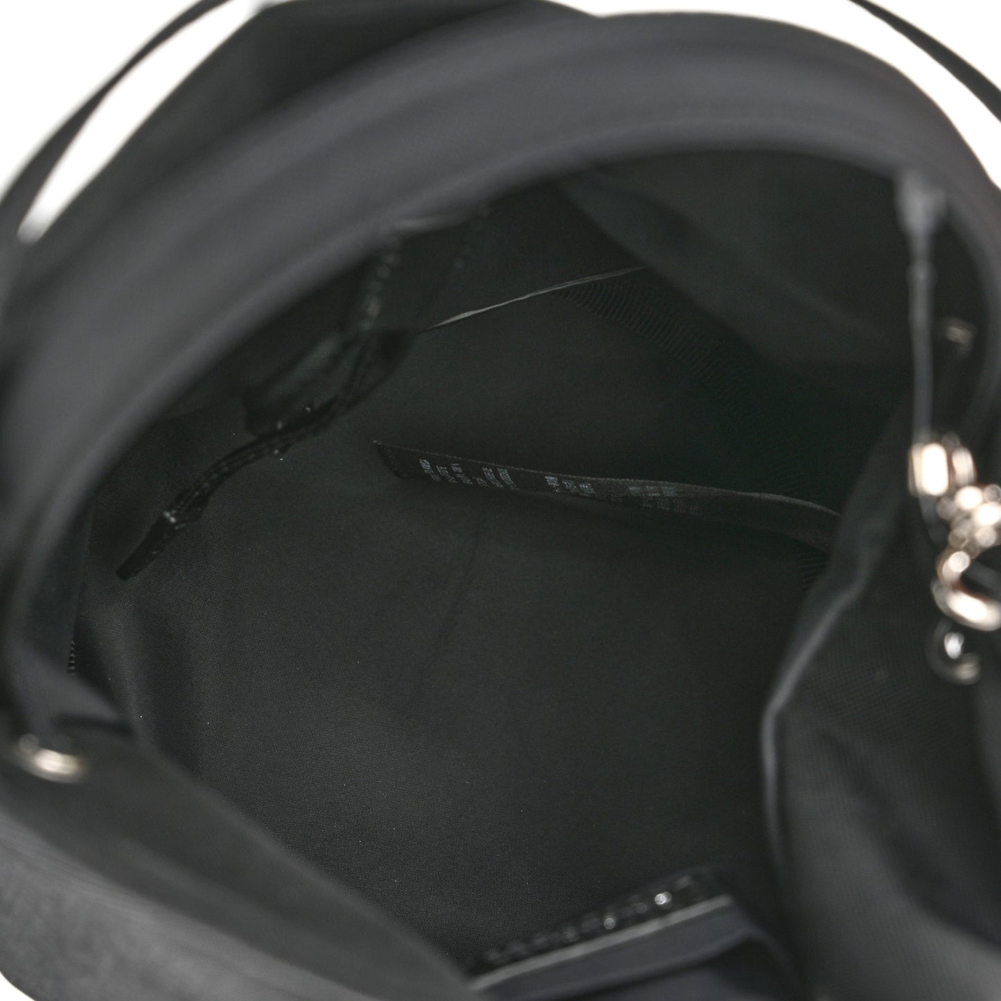 Recycled Sport Nylon Logo Embroidered Wheel Drawstring Bucket Bag Black White