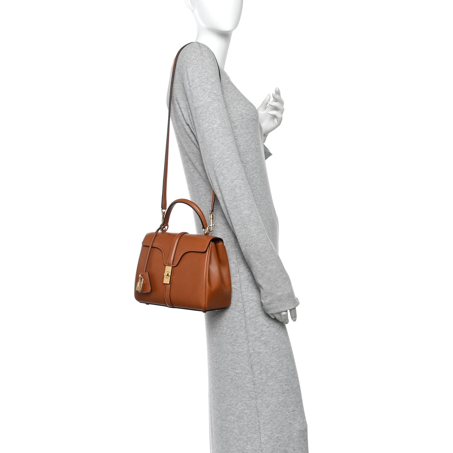 Satinated Calfskin Small 16 Top Handle Bag Tan