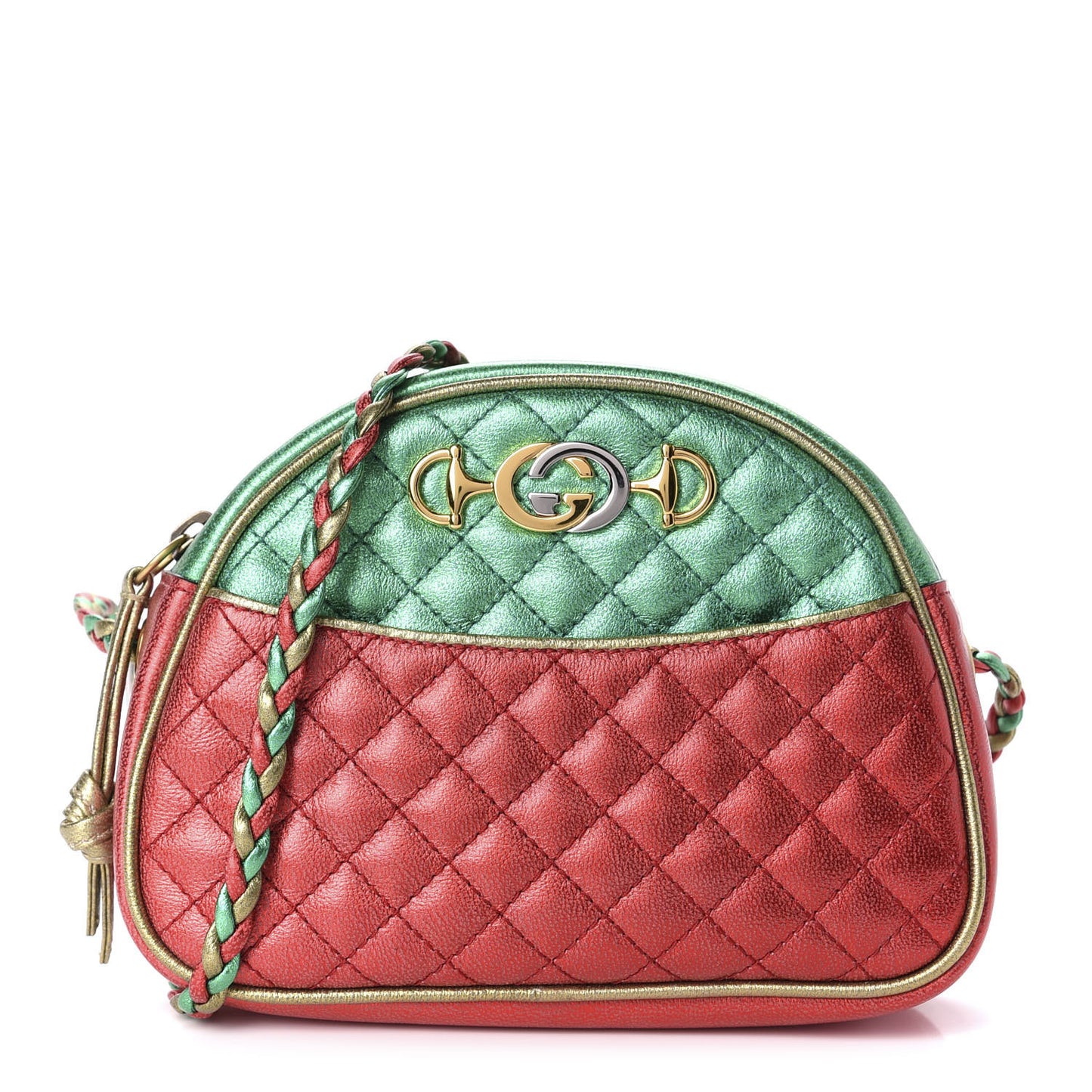 Laminated Nappa Trapuntata Mini Zumi Dome Shoulder Bag Rosso Jasmine Green Rame