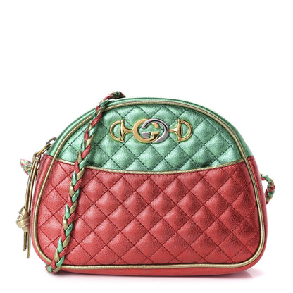 Gucci Laminated Nappa Trapuntata Mini Zumi Dome Shoulder Bag Rosso Jasmine Green Rame 1 of 10