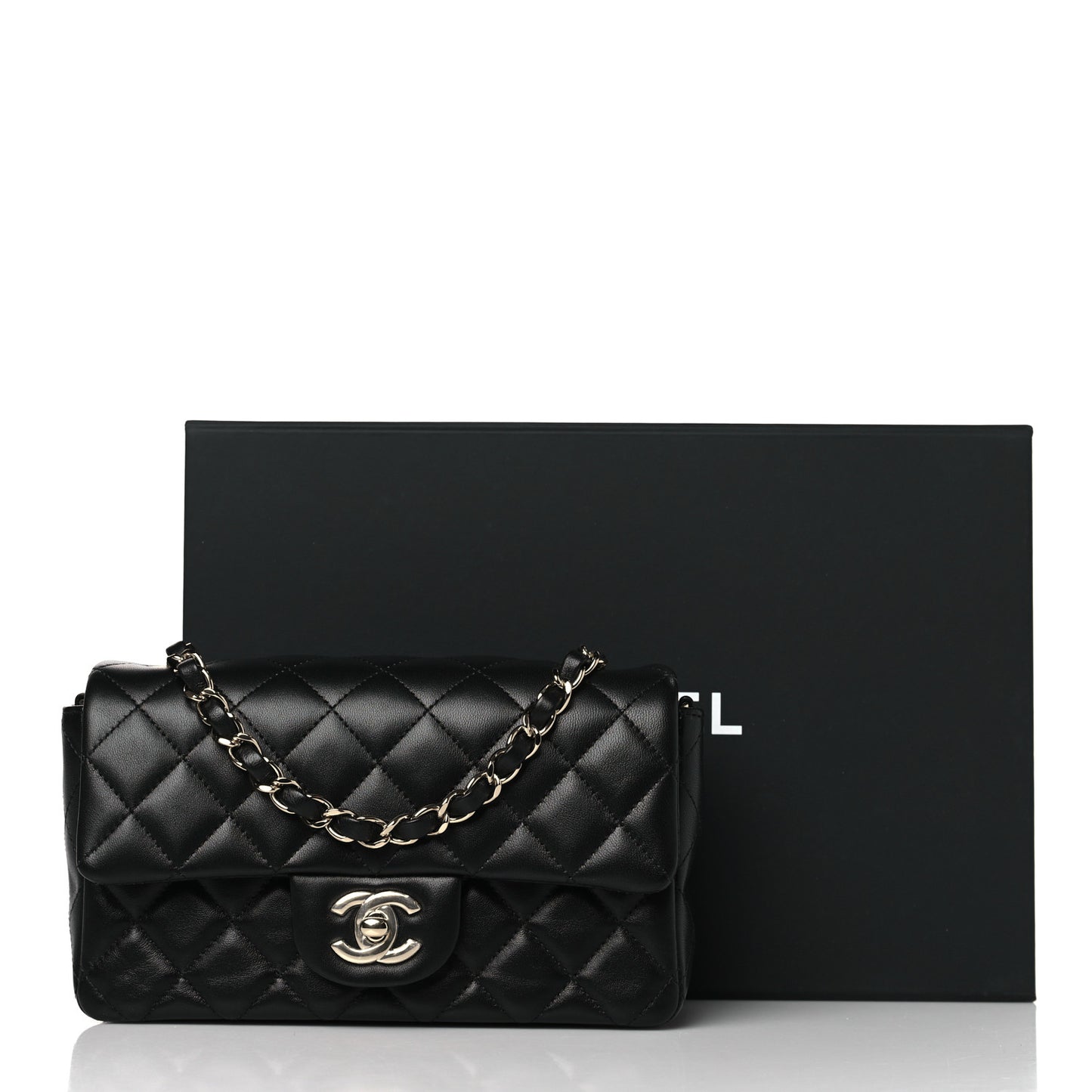 Lambskin Quilted Mini Rectangular Flap Black