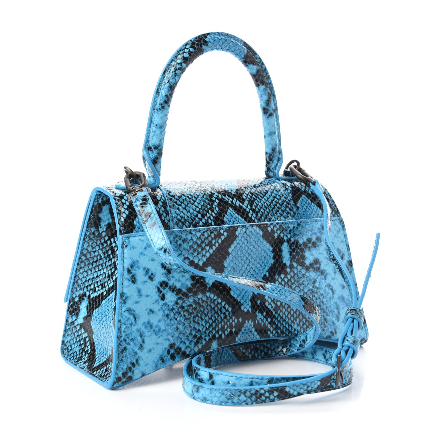 Balenciaga Shiny Calfskin Python Effect Small Hourglass Top Handle Bag Azur Black 3 of 10