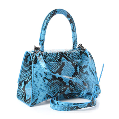 Balenciaga Shiny Calfskin Python Effect Small Hourglass Top Handle Bag Azur Black 3 of 10