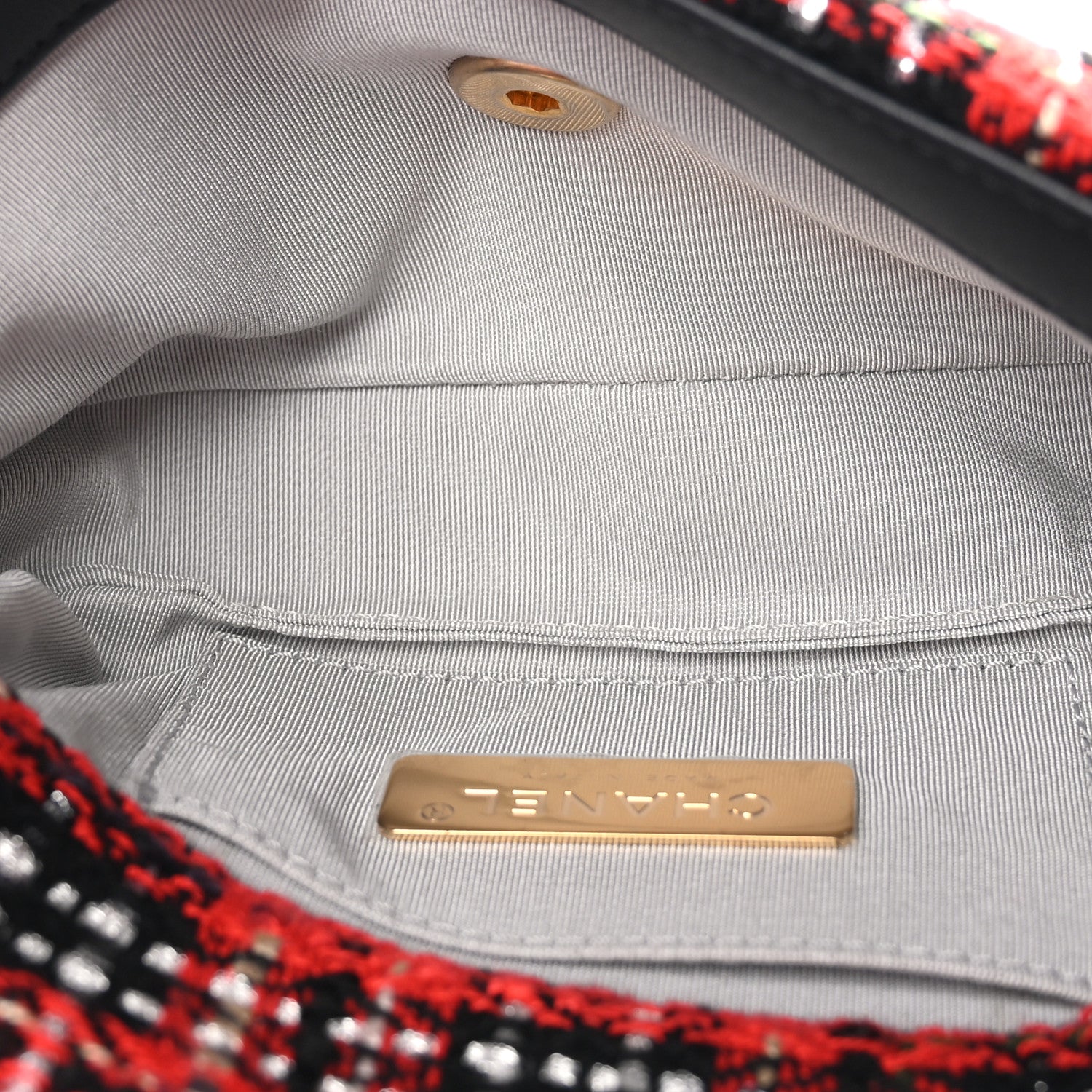 Chanel Tweed Quilted Chanel 19 Waist Bag Red Black Multicolor 5 of 10