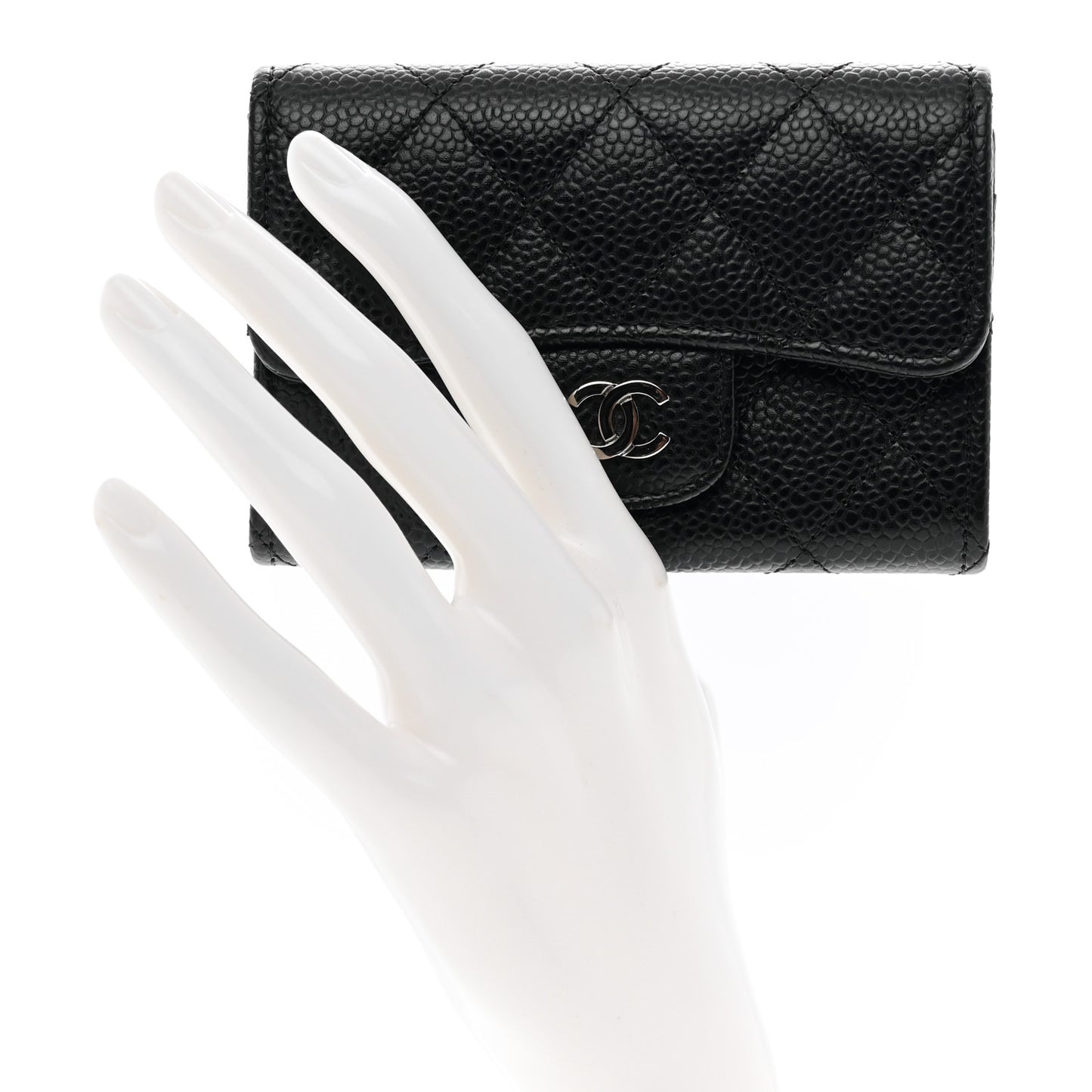Caviar Quilted Flap Card Holder Black