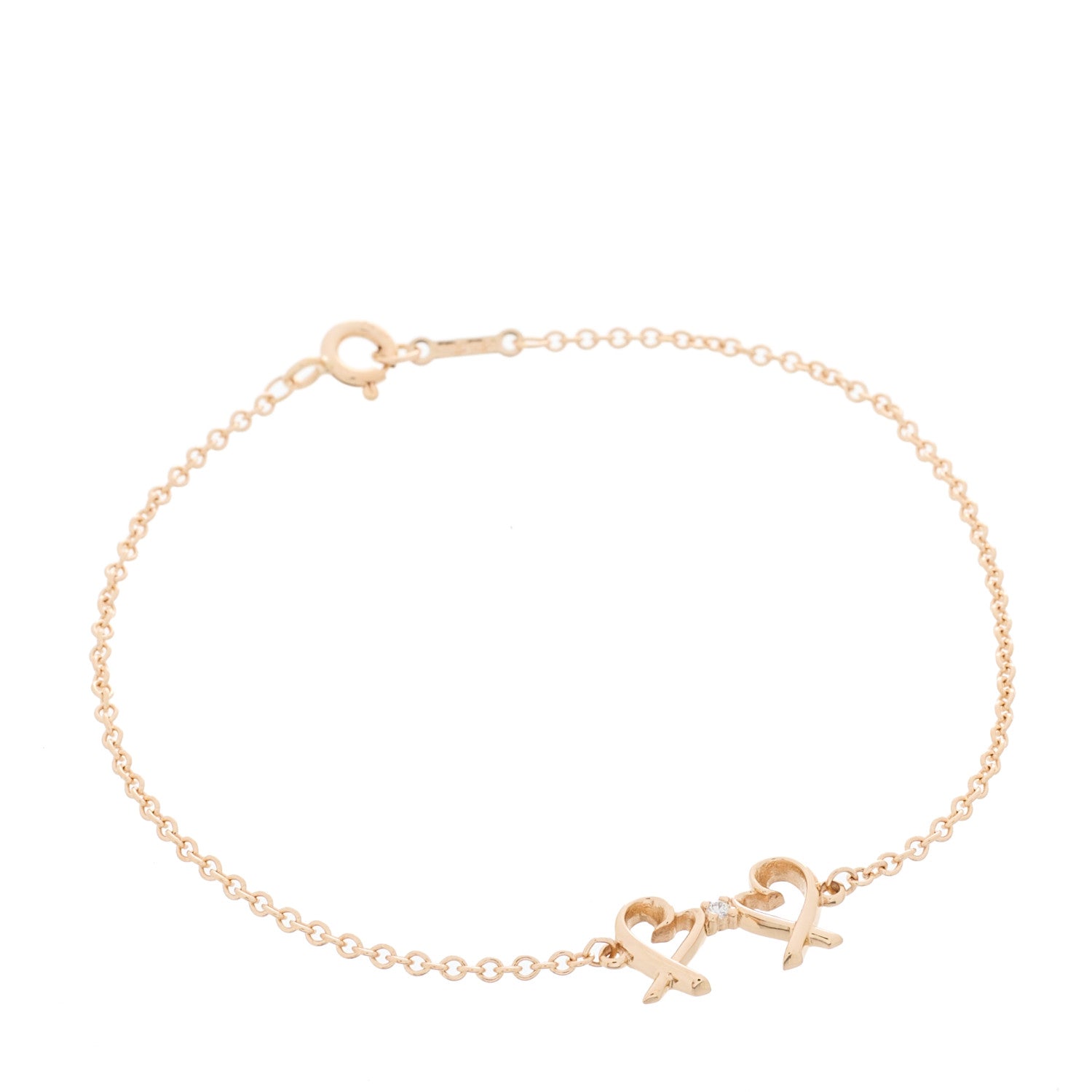 Tiffany 18K Rose Gold Diamond Double Loving Heart Bracelet 1 of 4