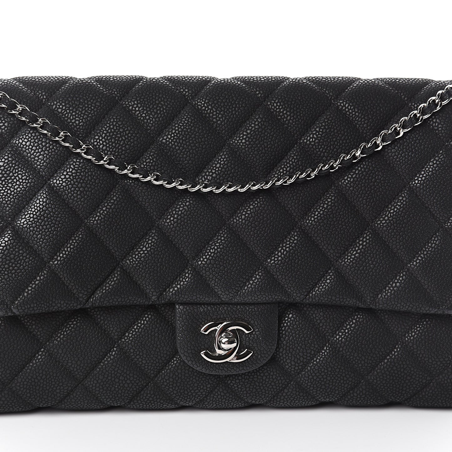 Caviar Quilted Clutch With Chain Flap Black