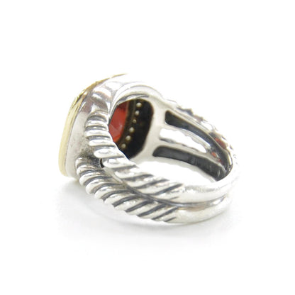 David Yurman Sterling Silver 18K Yellow Gold Diamond Garnet 11mm Albion Ring 53 6.5 2 of 6