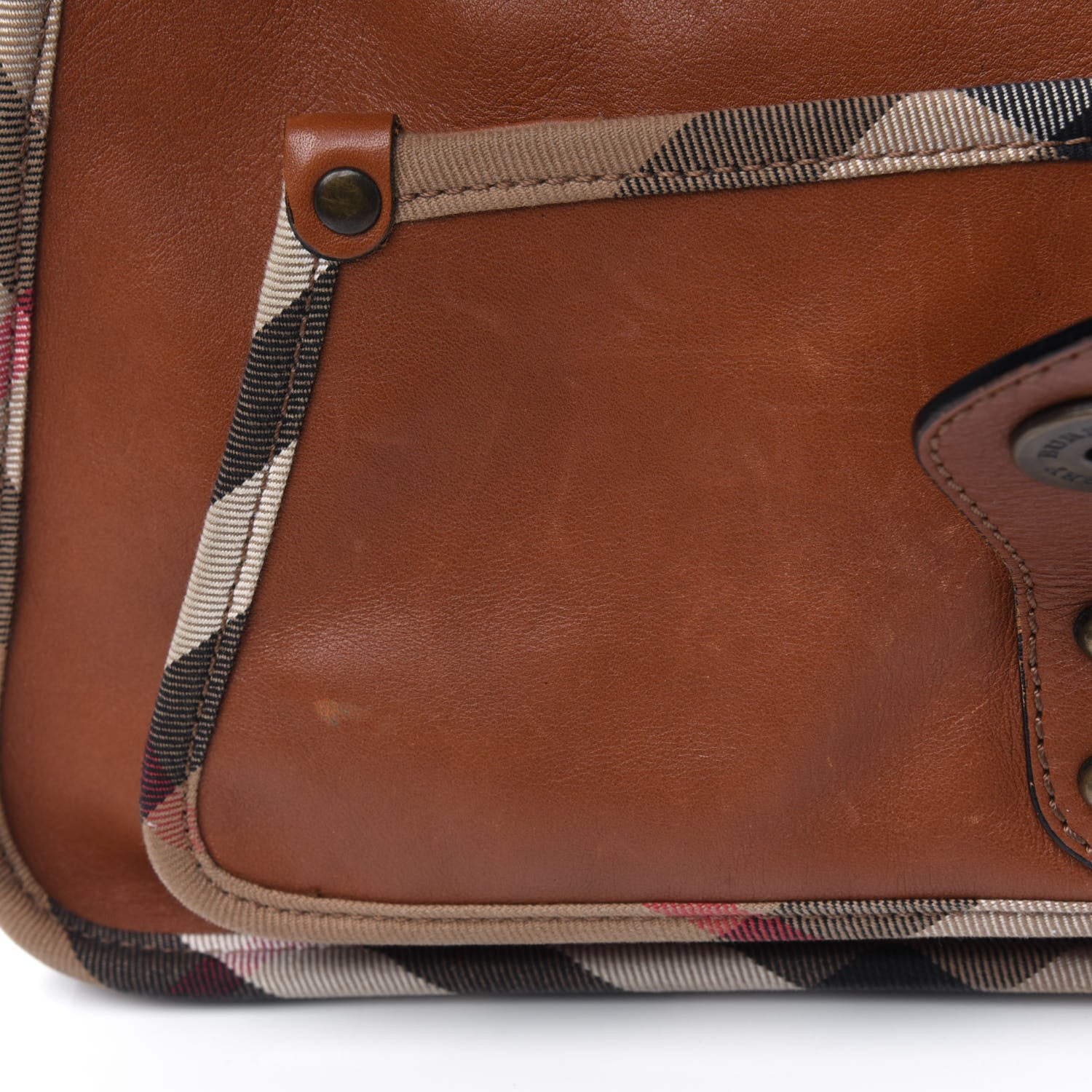 Burberry Calfskin House Check Trim Bates Shoulder Bag Cognac 15 of 33