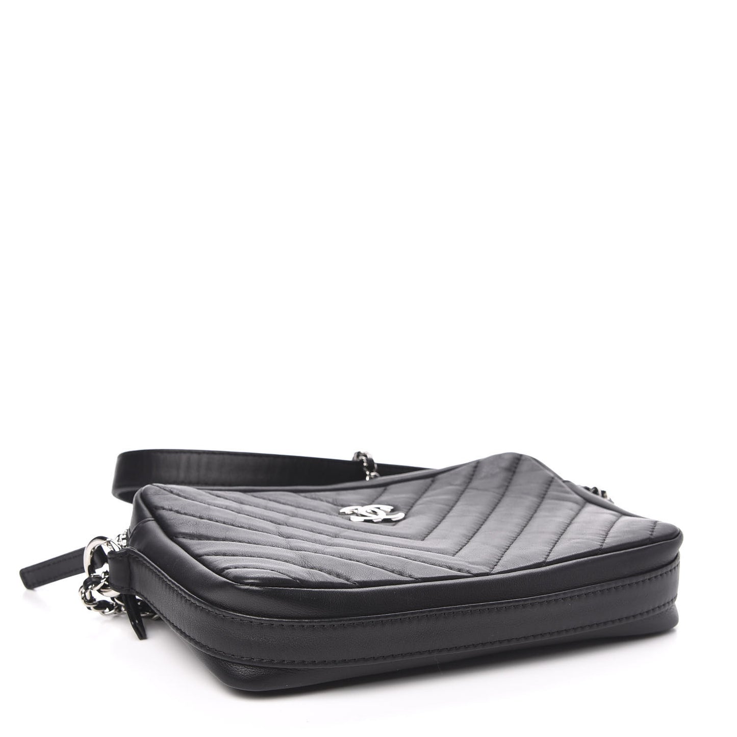 Lambskin Chevron Quilted Small Promenade Camera Black
