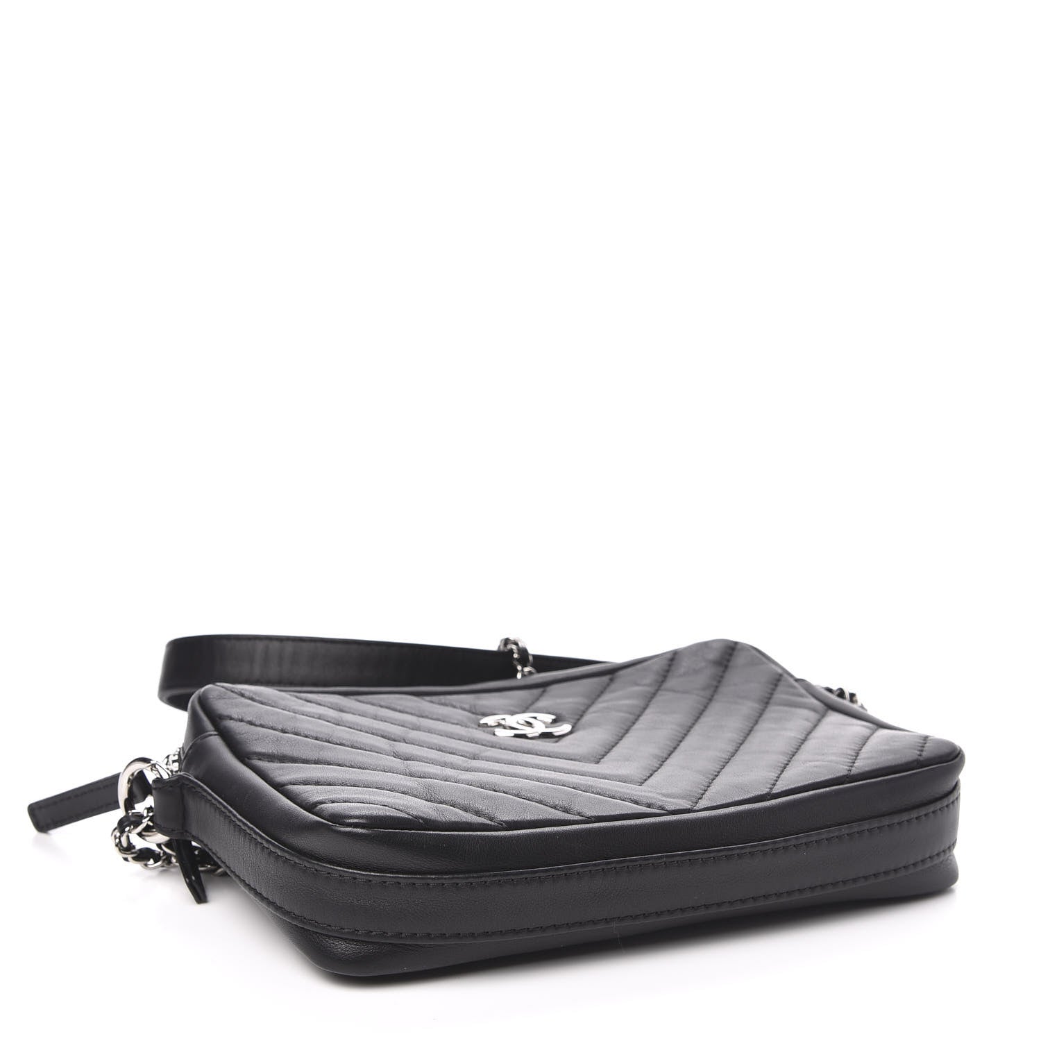 Chanel Lambskin Chevron Quilted Small Promenade Camera Black 4 of 11