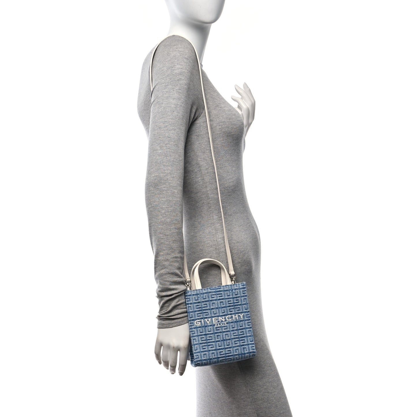 Washed Denim Mini G Vertical Shopping Tote Blue