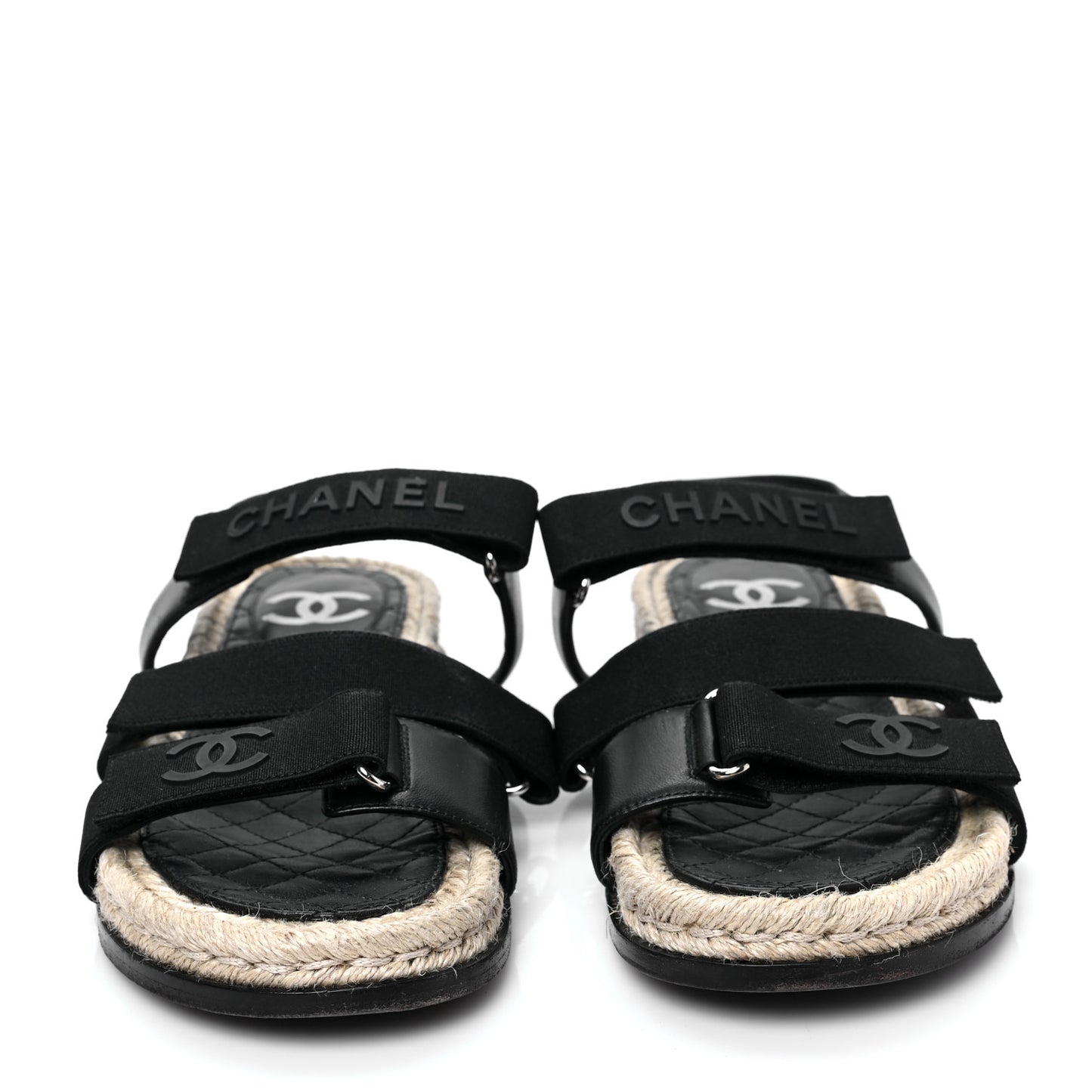 Stretch Fabric Lambskin CC Flat Sandals 38 Black