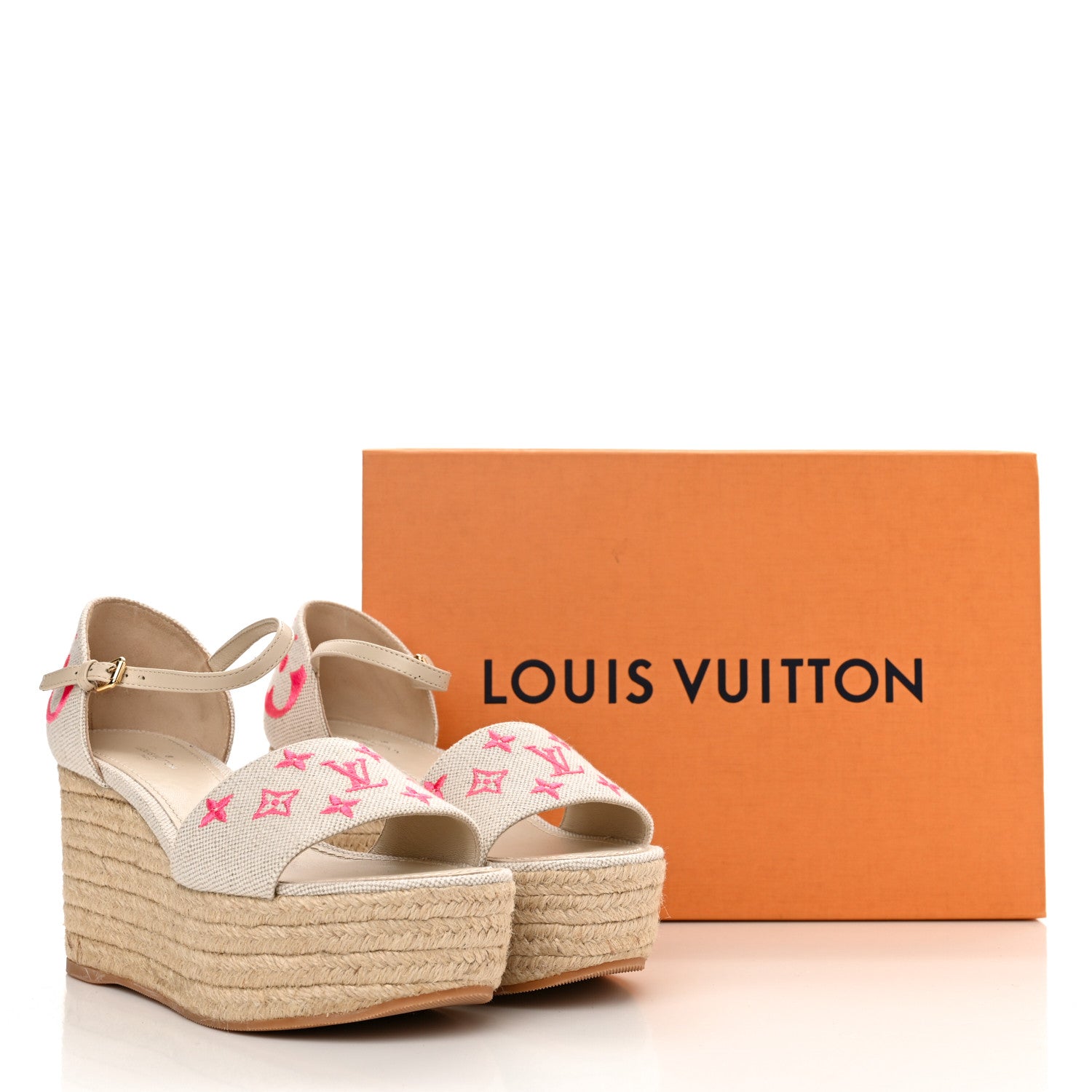 Louis Vuitton Canvas Monogram Starboard Espadrille Wedge Sandals 37 Rose Pop 12 of 12