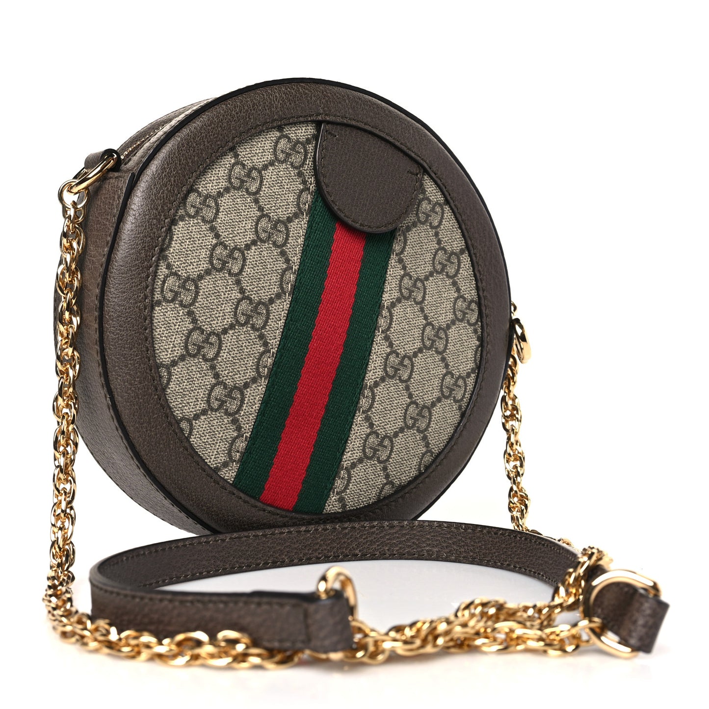 GG Supreme Monogram Web Mini Ophidia Round Shoulder Bag Brown