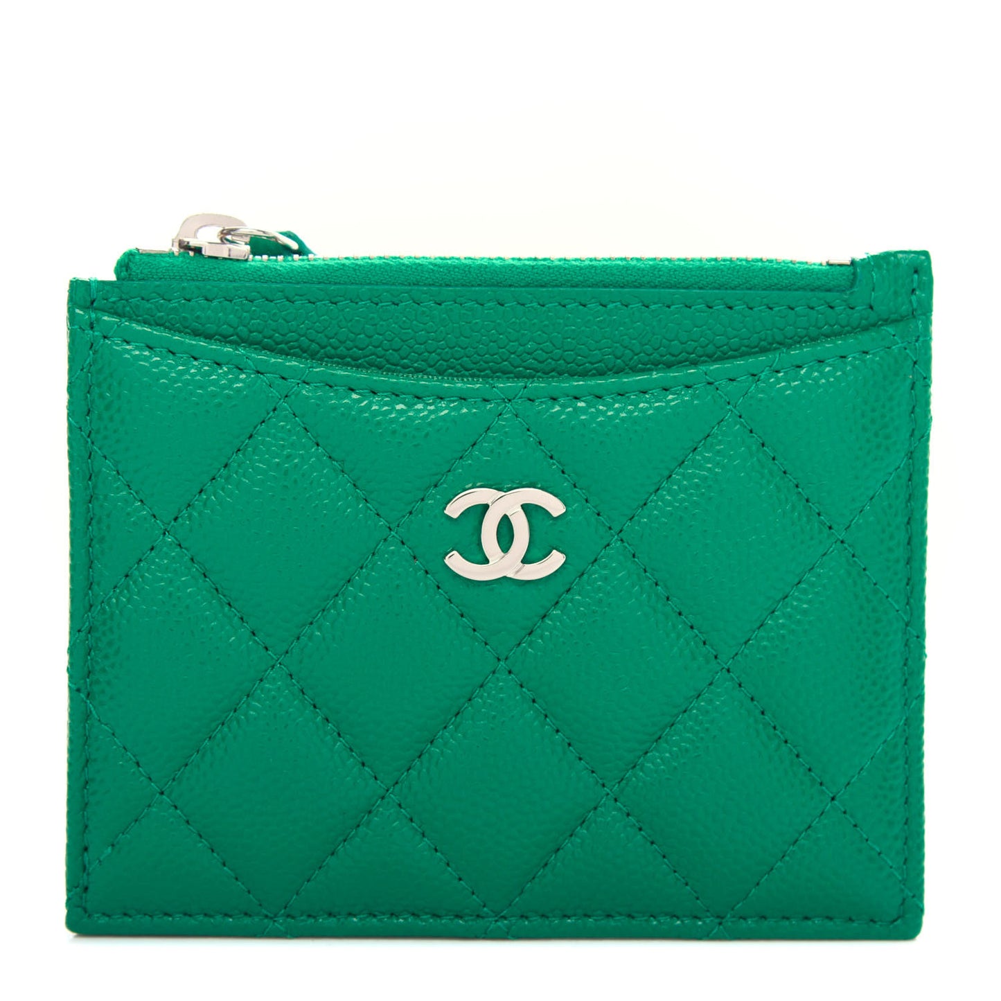 Caviar Quilted CC Zip Card Holder Green