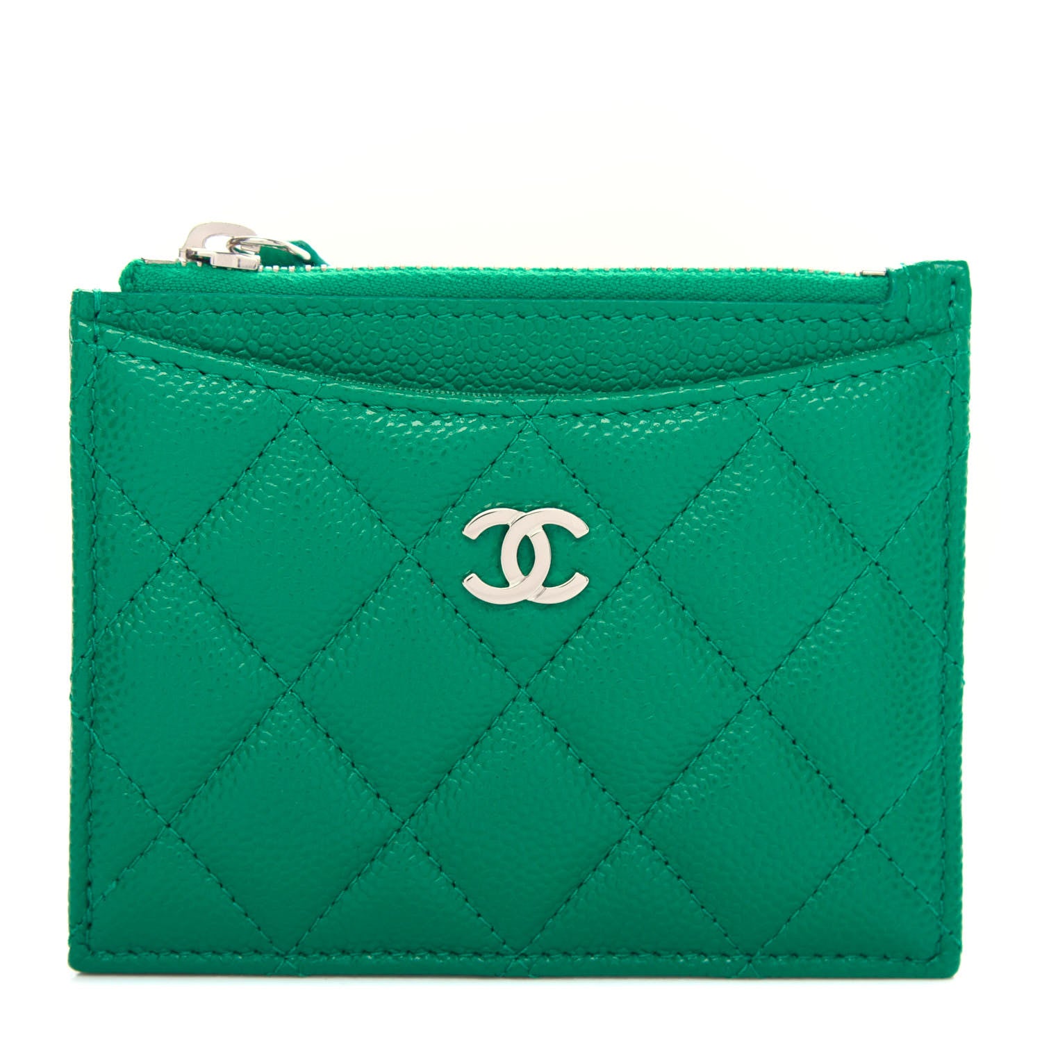 Chanel Caviar Quilted CC Zip Card Holder Green 1 of 8
