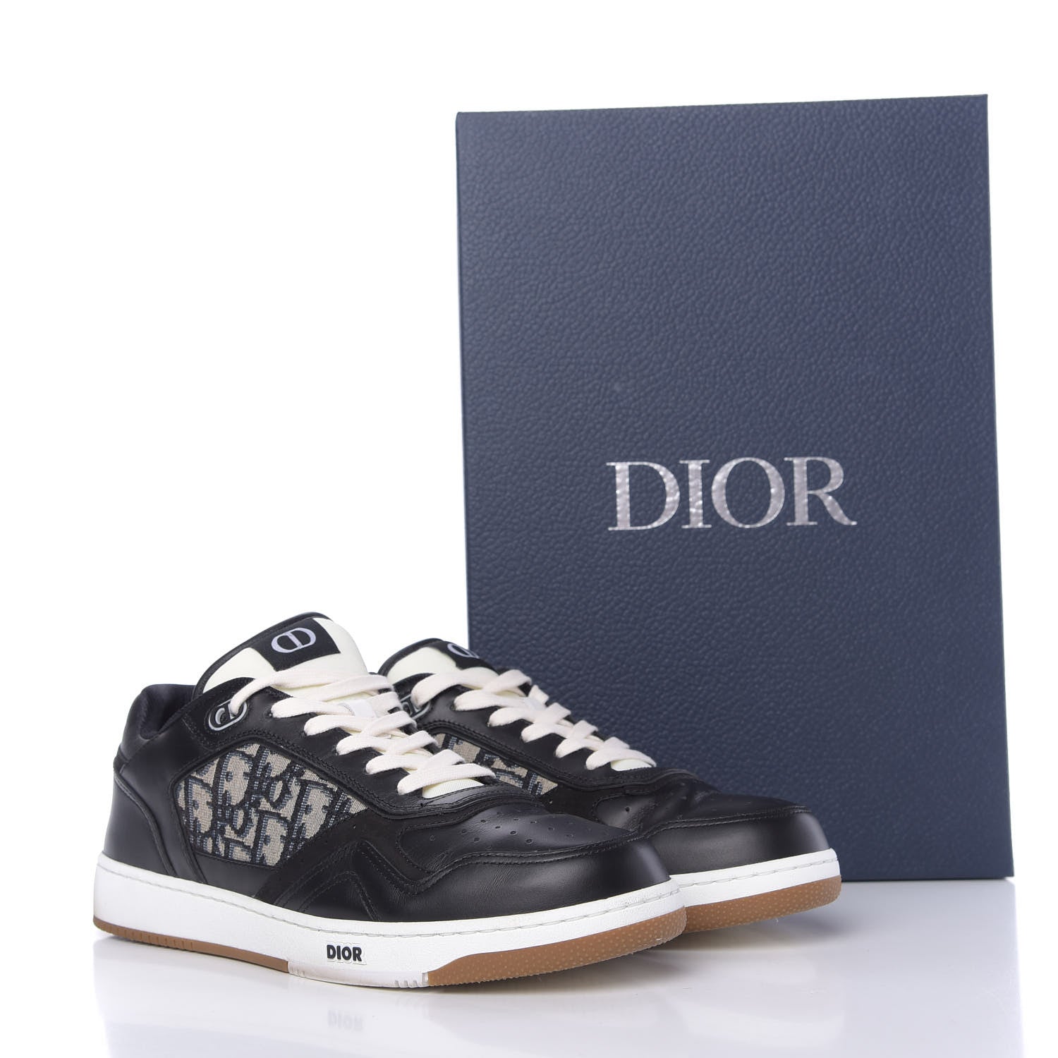 Christian Dior Smooth Calfskin Jacquard Oblique Mens B27 Low Top Sneakers 43 Black Blue 9 of 9