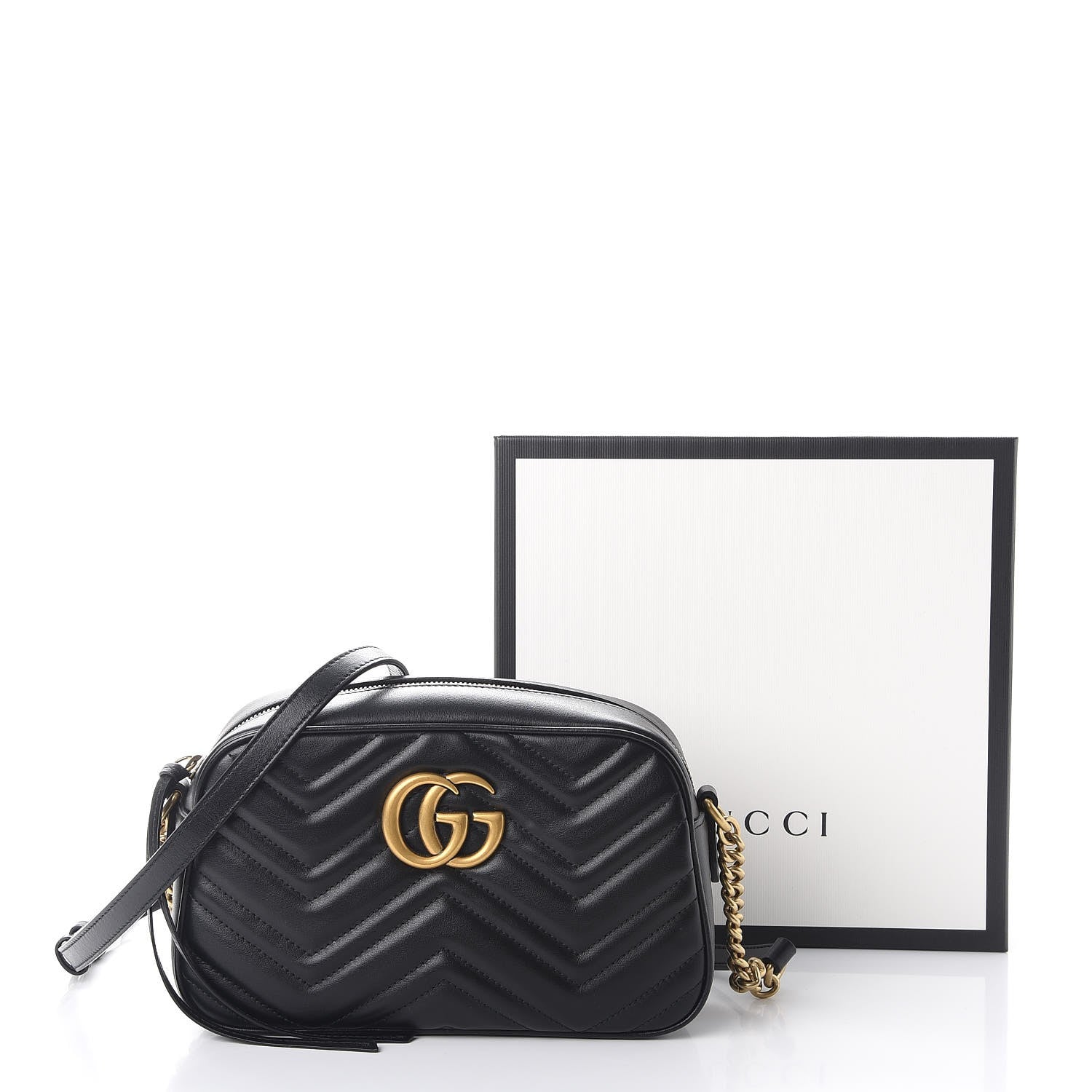 Gucci Calfskin Matelasse Small GG Marmont Chain Shoulder Bag Black 9 of 9