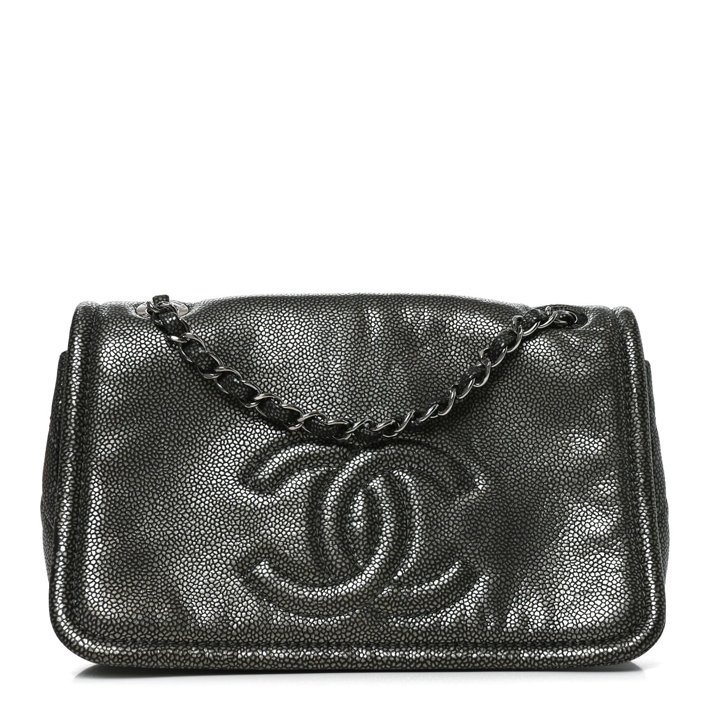 Metallic Caviar Medium Timeless CC Flap Dark Silver