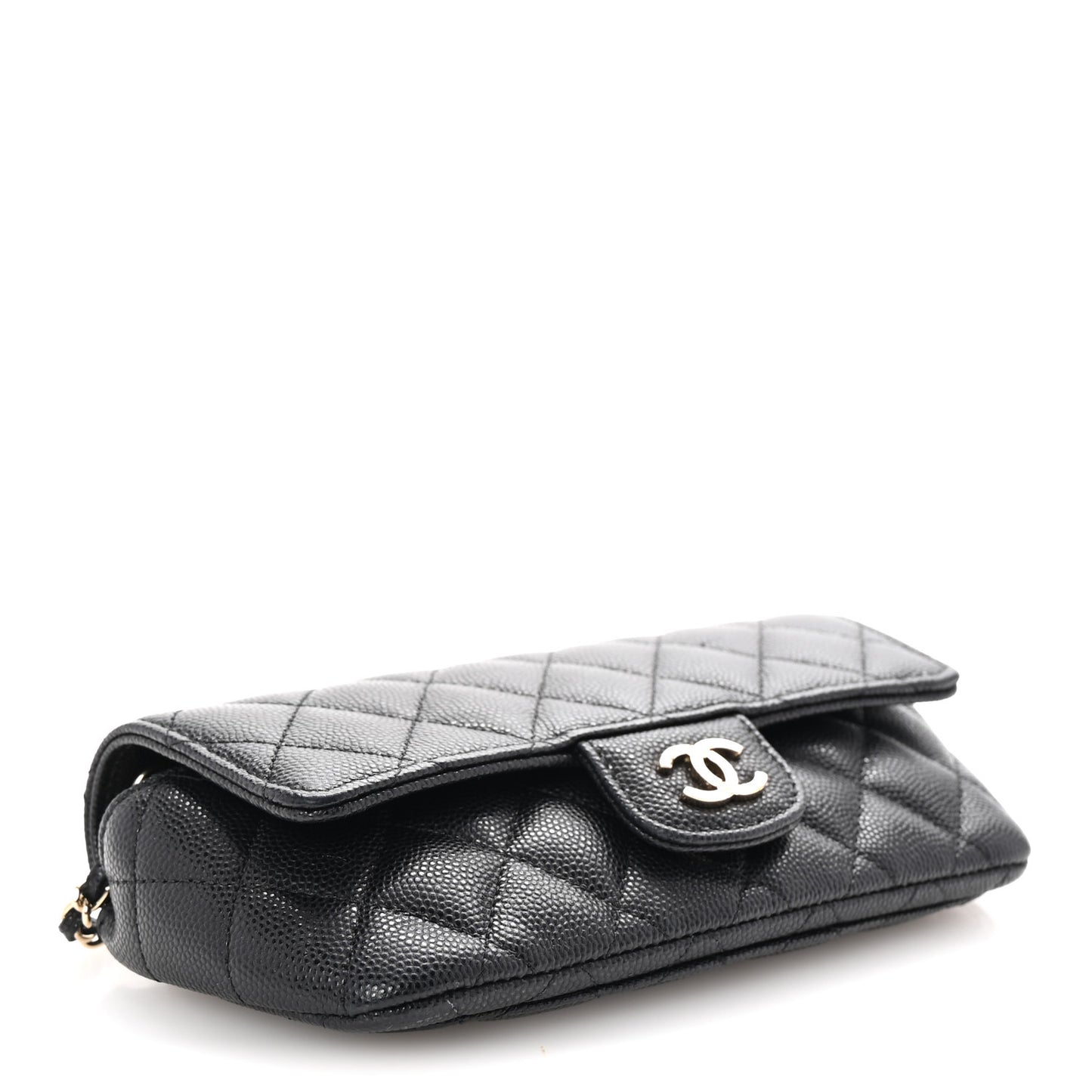 Caviar Quilted Glasses Case With Chain Black
