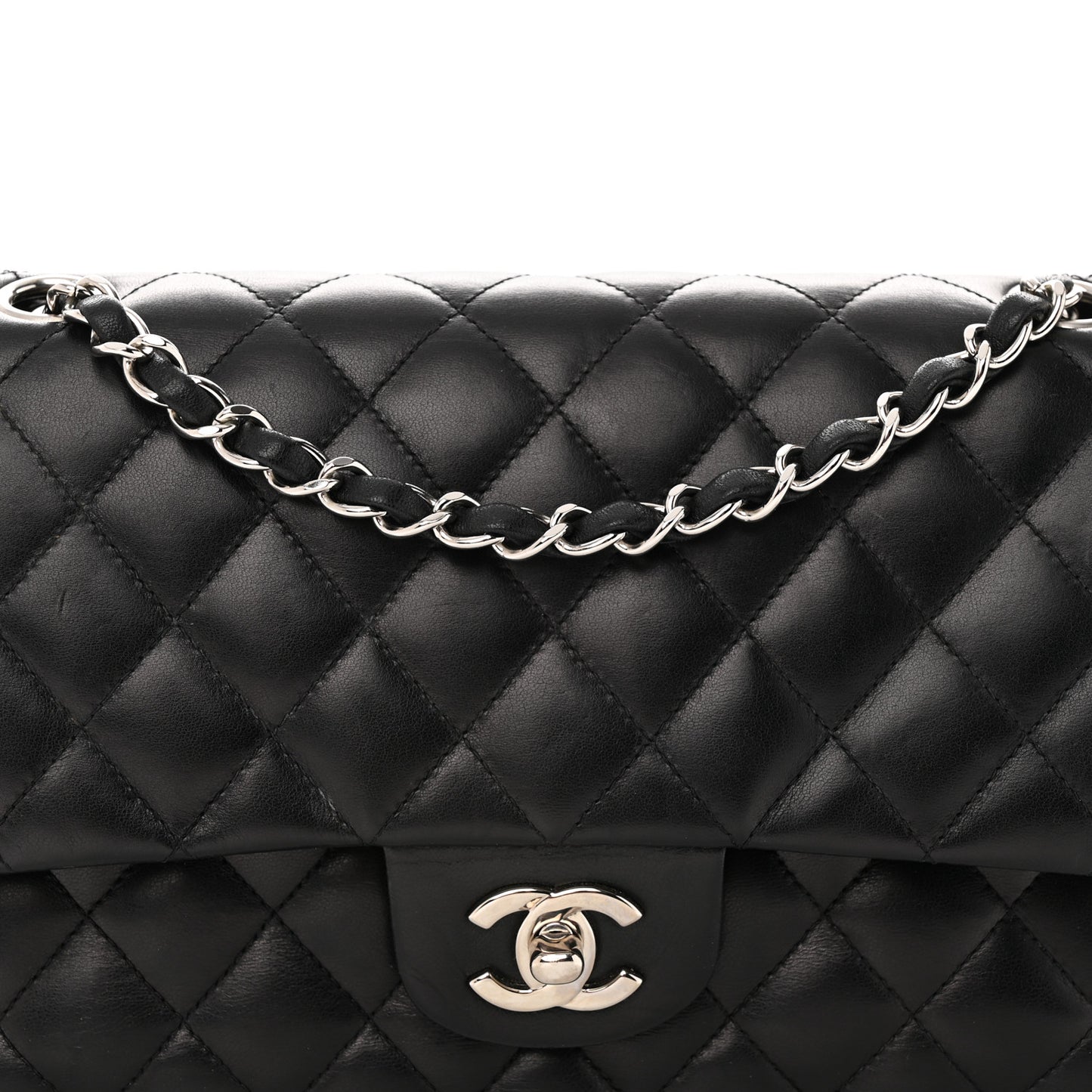Lambskin Quilted Medium Double Flap Black