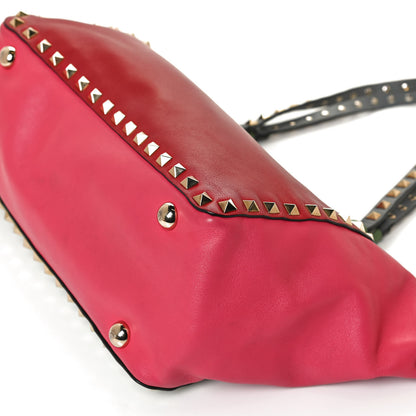 Valentino Garavani Vitello Colorblock Small Rockstud Tote Deep Rose Clover Grey Scarlet 17 of 22