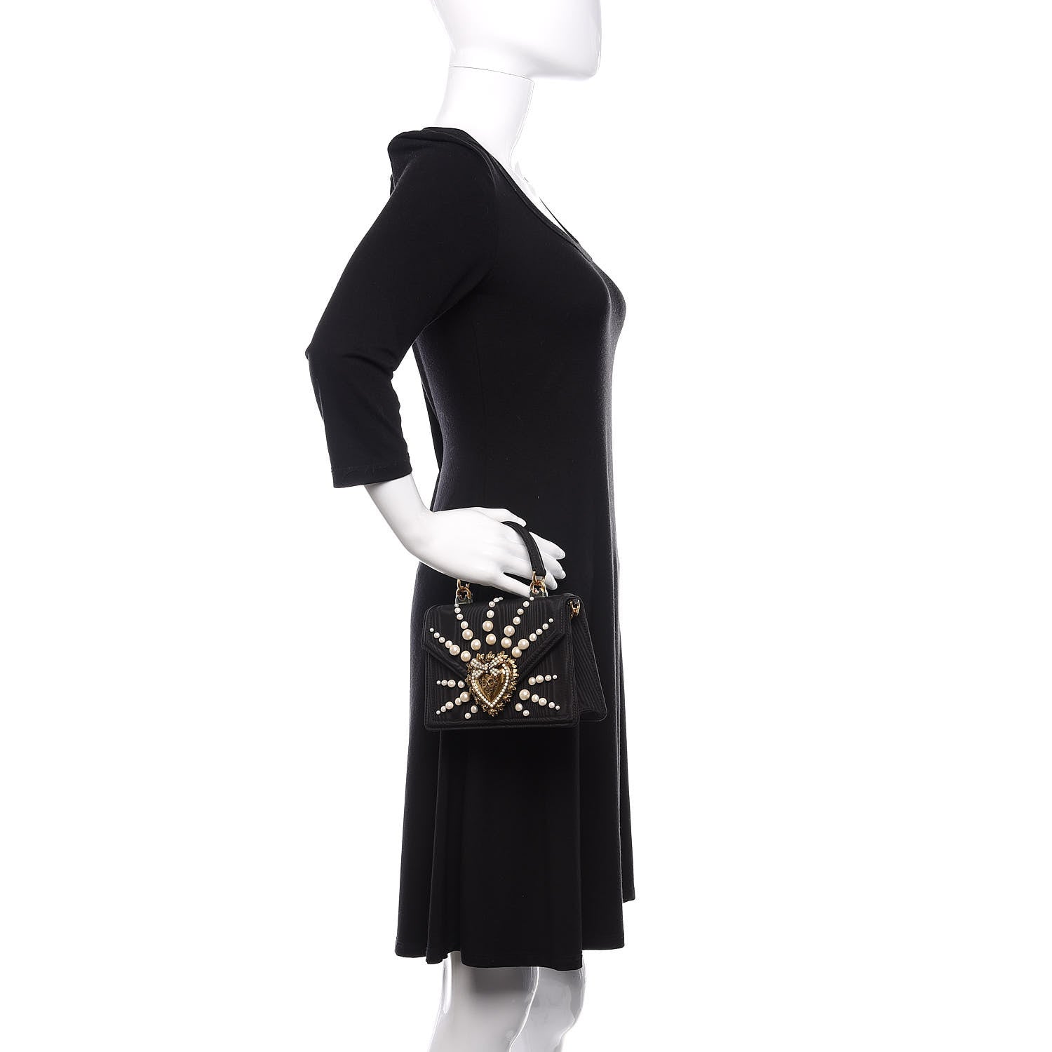 Dolce & Gabbana Moire Pearl Embellished Small Devotion Top Handle Bag Black 3 of 10