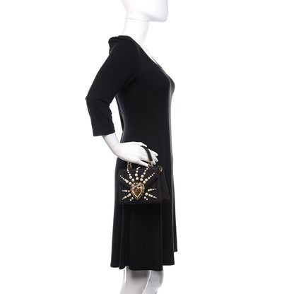Dolce & Gabbana Moire Pearl Embellished Small Devotion Top Handle Bag Black 3 of 10