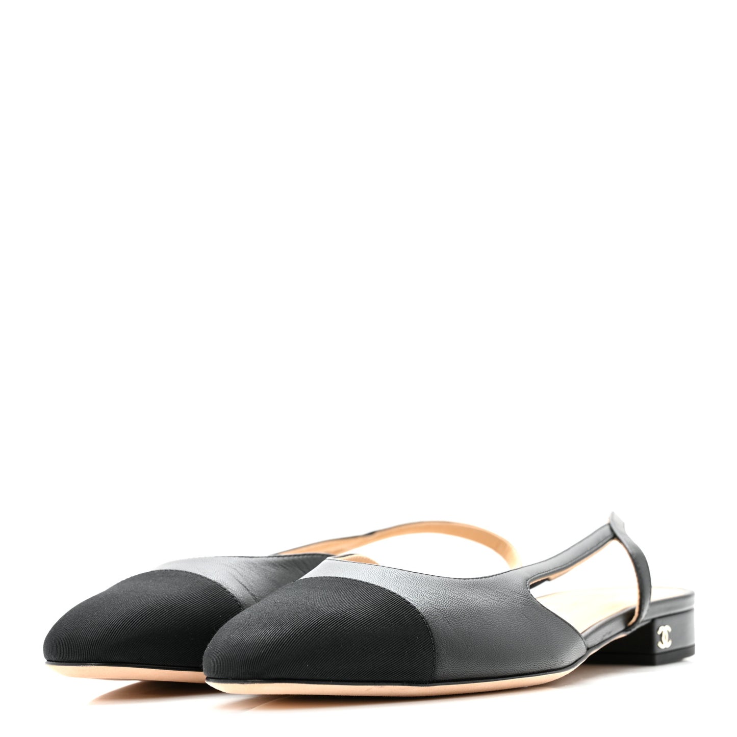 Goatskin Grosgrain Cap Toe CC Slingback Sandals 40 Black