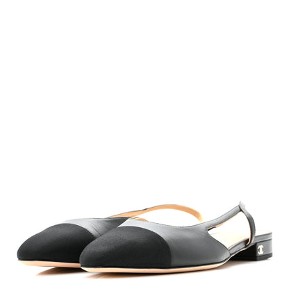 Chanel Goatskin Grosgrain Cap Toe CC Slingback Sandals 40 Black 4 of 10