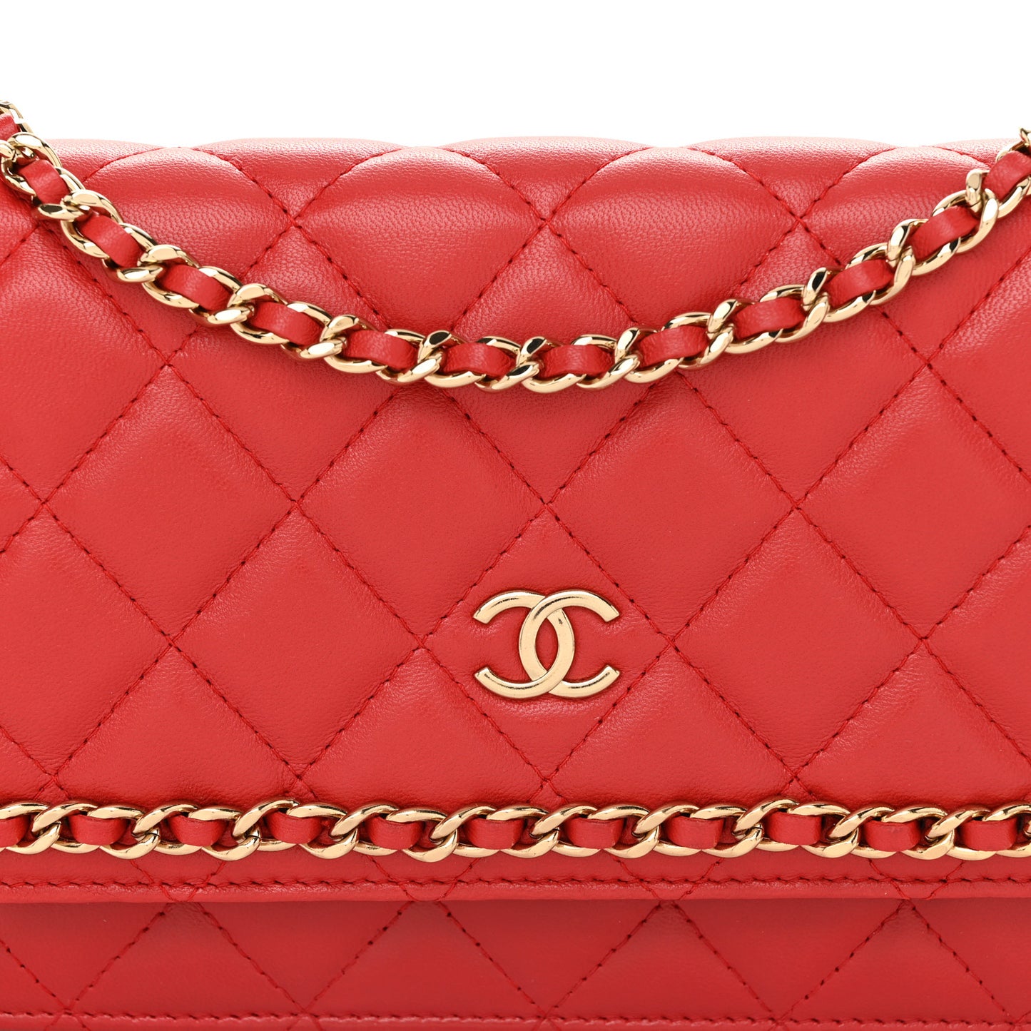 Lambskin Quilted Chain Around Wallet On Chain WOC Red